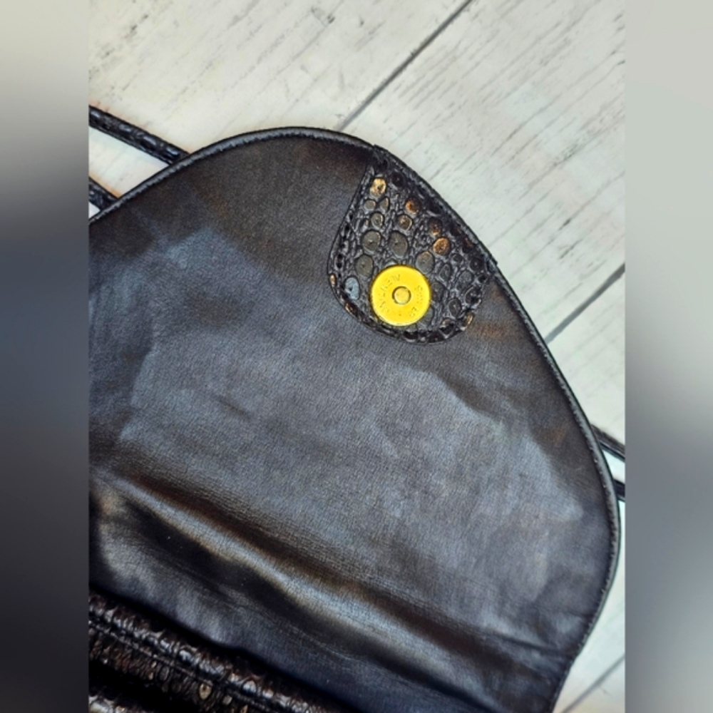 RARE Vintage NAS Alentino Black Leather Exotic Crossbody Purse Patchwork Gold - Picture 13 of 15